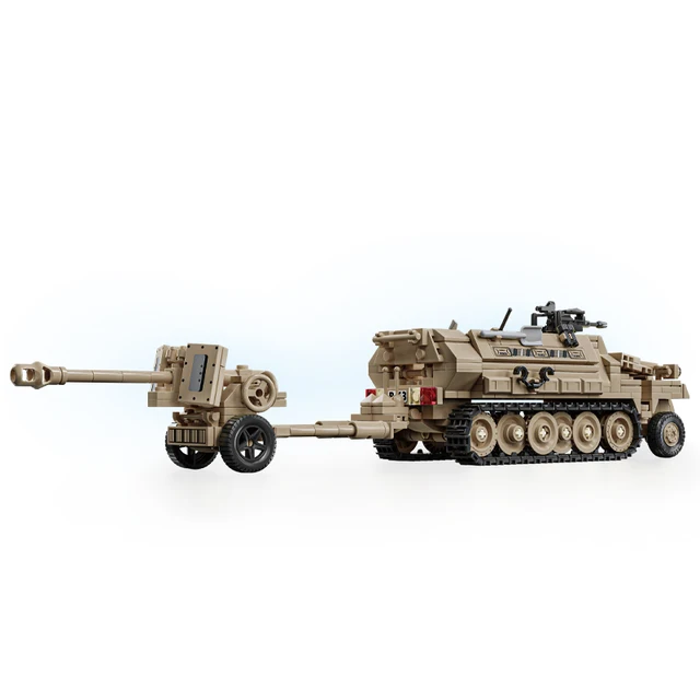 World War 2 WW2 Army Military Soldiers SWAT Half Tracked Armor Vehicle Trailer Assemble Building Blocks Bricks Children's Toys 2