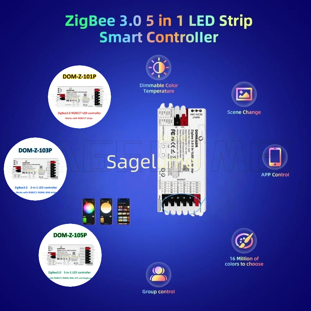 แถบไฟ LED DC12-24V WW/CW RGB RGBW ทำงานร่วมกับแอปควบคุม สมาร์ท ZigBee3.0 ตัวควบคุม LED 5-in-1/3-in-1/RGBCCT ตัวควบคุมหรี่ไฟ LED 1