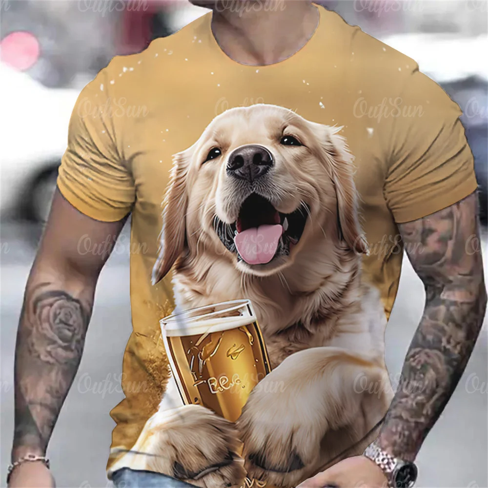 Camiseta con estampado 3d de perro para hombre, Camisetas con