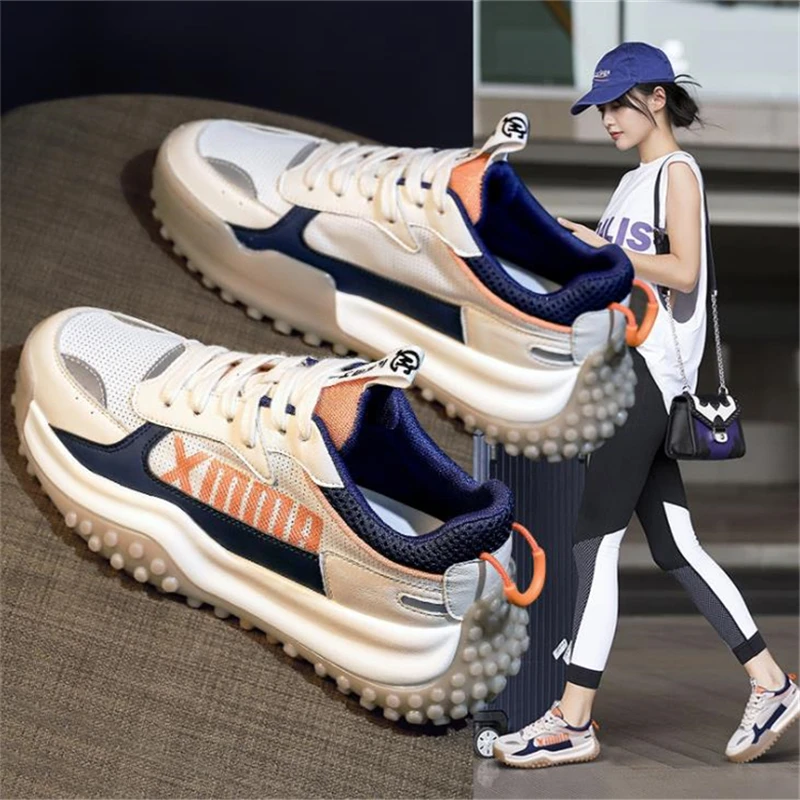 

2022 The new Fashion Women's Mesh Breathable Ladies Casual Thick Sole Sneakers Non-slip Lace Up Large Size All-match Sneakers