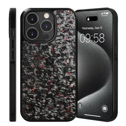 Magnetic Real Forged Carbon + TPU Protective Phone Case with MagSafe - iPhone 12 Pro (Forged Red)