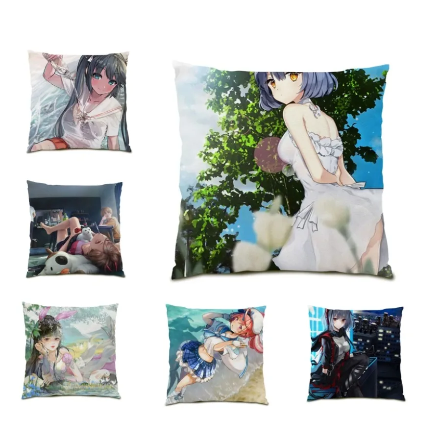 

Sigle Throw Pillow Covers Kawaii Decoration Square Living Room Decoration Polyester Linen Bed Cushion Cover 45x45 Portrait E0704