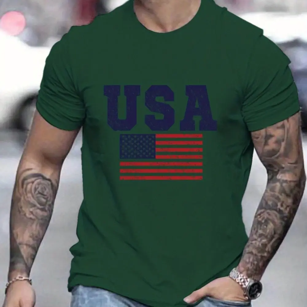 2024 USA T Shirts For Mens Breathable TShirts Summer Short Sleeve Tops Oversized O Neck Pullover Street Men’s Shirt 5xl Tees New