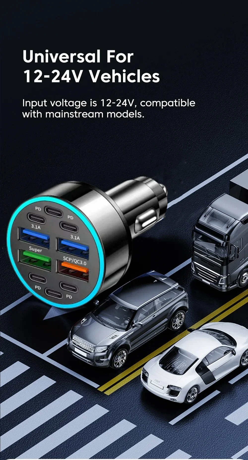 10 Ports 100W PD Fast Charging QC3.0 USB Type C Auto Phone Charger For IPhone Samsung Huawei Xiaomi Adapter In Car_voghion.com