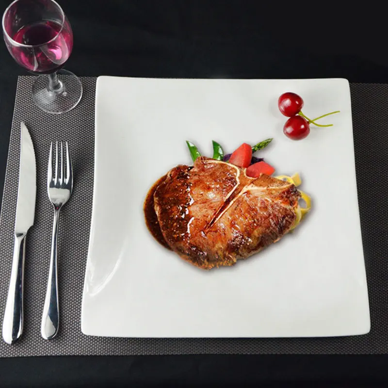 

Creative Western Restaurant Steak Plate Square Plates Household Ceramic Flat Plates Hotel White Dinnerware Pasta Plate Gifts