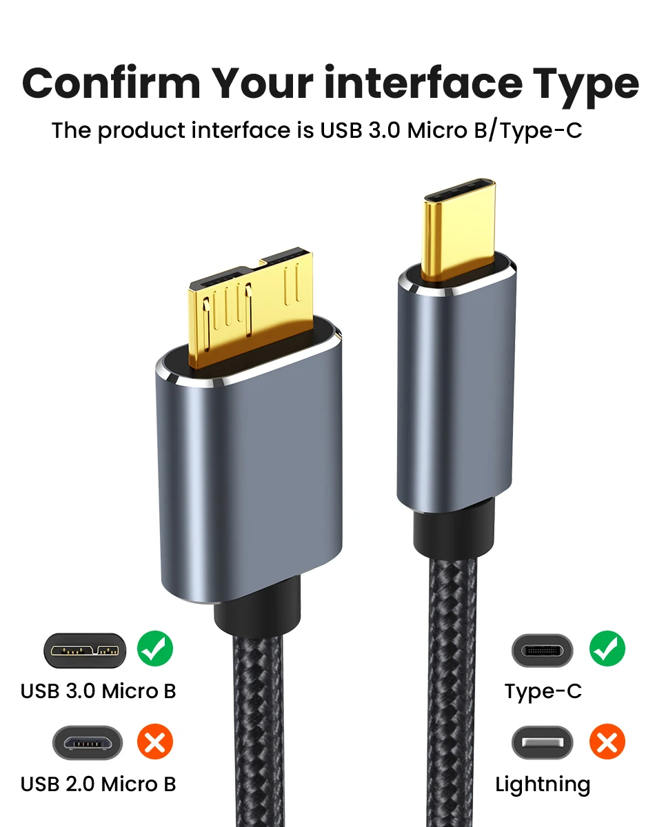 Micro B USB C 3.0 Cable Type-C to USB 3.0 Micro B Cable Connector 5Gbps External Hard Drive Disk Cable for Hard Drive Computer usb to hdmi cable