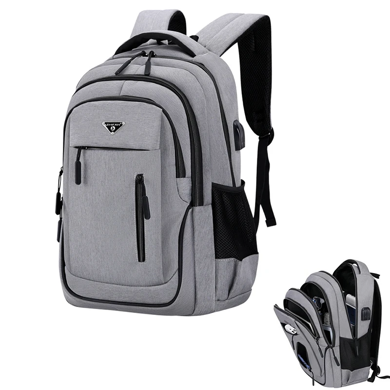 Big Capacity Men Backpack Laptop 15.6 Oxford Gray Solid High School Bags Teen College Student Back Pack Multifunctional Bagpack 1