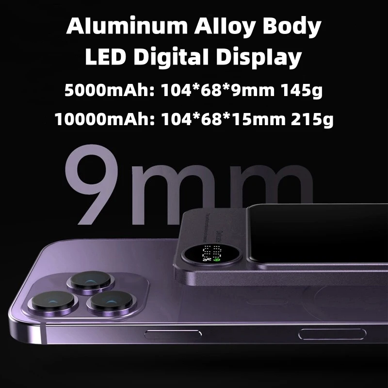 15W 새로운 마그네틱 무선 보조 배터리 10000mAh 미니 보조 배터리 휴대용 충전기 iPhone 15 14 13 12 외부 보조 배터리 팩용