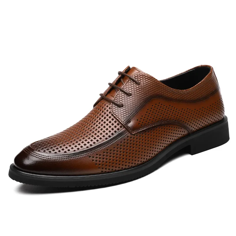 

Туфли мужские классические дышащие, натуральная кожа, перфорированная подошва, Повседневная Деловая обувь, дизайнерские, черные, коричневые, на лето