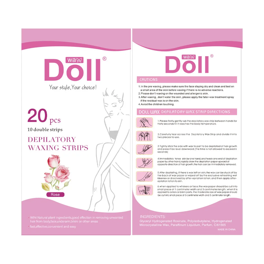 Beauty Spa quality Doll Wax strips 20pcs Hair Removal Depilatory Waxing Strips Factory rose Cold Cold Disposable wax strips