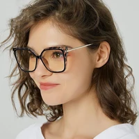 Stylish Optics Minus Myopia Glasses Women Leopard Oversized Square Eyeglasses Frame Metal Computer Anti Blue Light Glasses 0~-6. 2