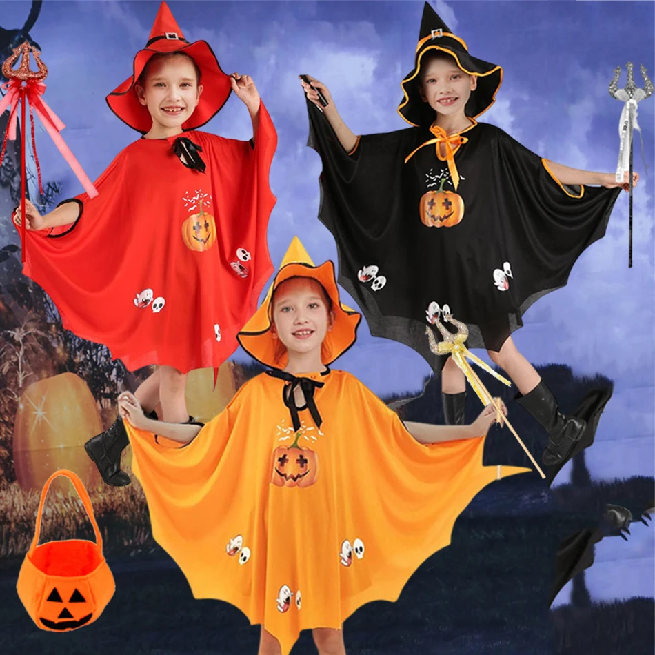 Capa infantil de Halloween para bebês, crianças, meninas, meninos, roupas  de cosplay, poncho de Halloween, conjunto de chapéu, A, 12-18 Meses