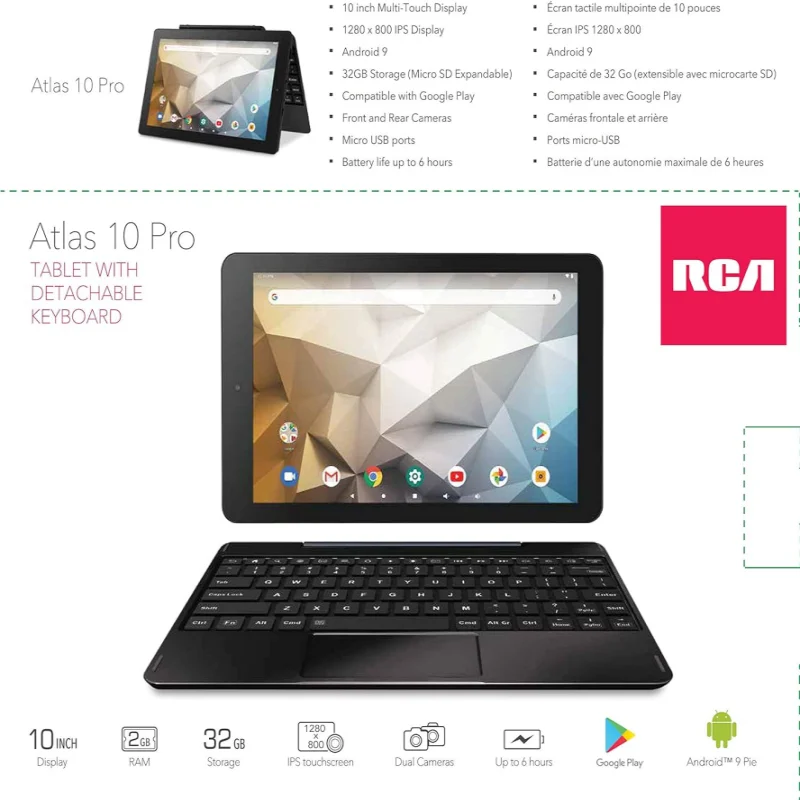 Vendite calde Tablet Android 10.1 da 9.0 pollici RCT6 RAM 2GB DDR3 + 32GB MT8167 Quad Core 1280*800 schermo IPS Quad Core WIFI doppia fotocamera