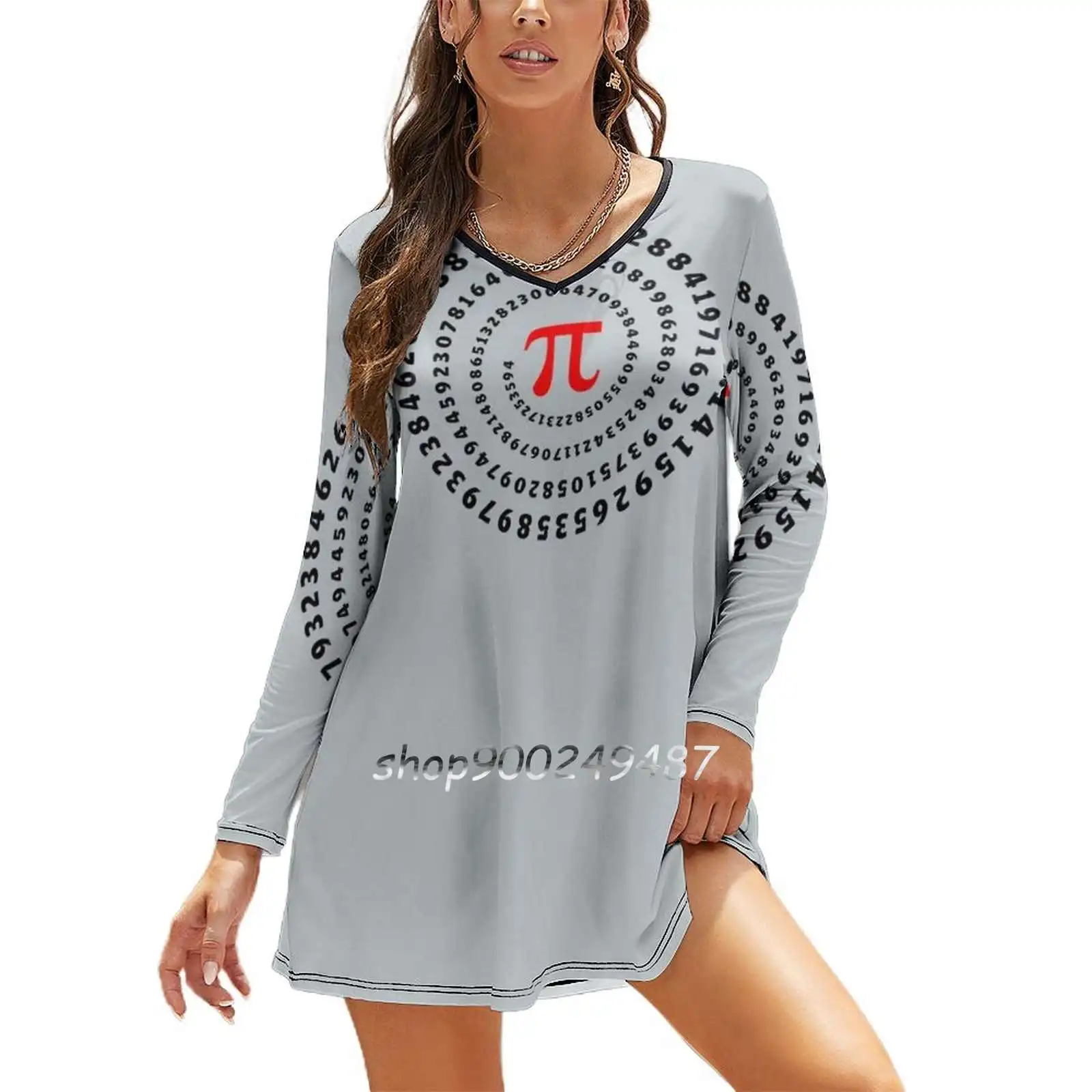 

Pi , Π , Spiral , Science , Mathematics , Math , Irrational Women Casual High Waist Mini Dress Long Sleeve Dress Autumn New