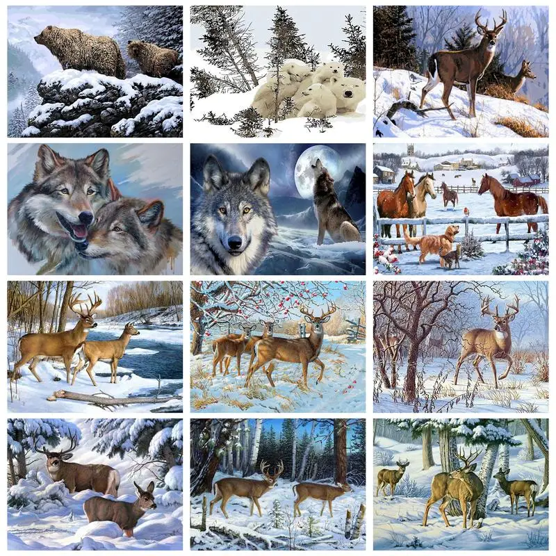 

PhotoCustom Deer Paint By Numbers On Canvas Snowscape By Numbers With Frame Unique Gift For Adult