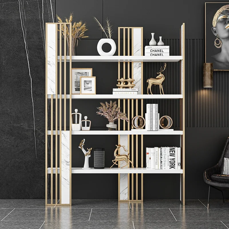 Luxury bookcase floor partition shelf metal bookcase display shelf office storage modern decorative