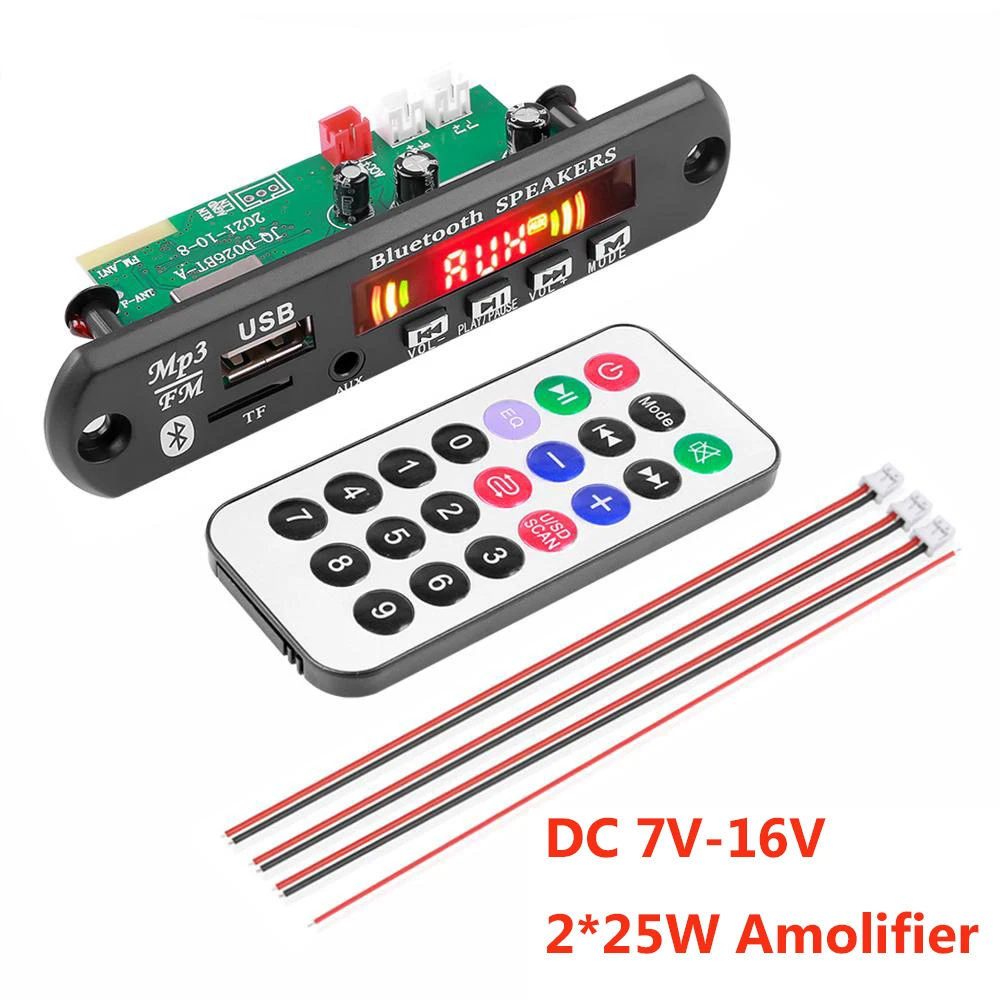 2x25W Wireless MP3 Decoder Board Bluetooth 5.0 50W Color Screen Car Palyer Amplifier TF USB FM Radio Module For Audio Kit |