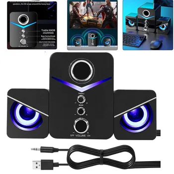 USB Computer LED Speakers System Subwoofer Stereo Bass Control for Desktop Laptop PC Portable Loud Speaker 1