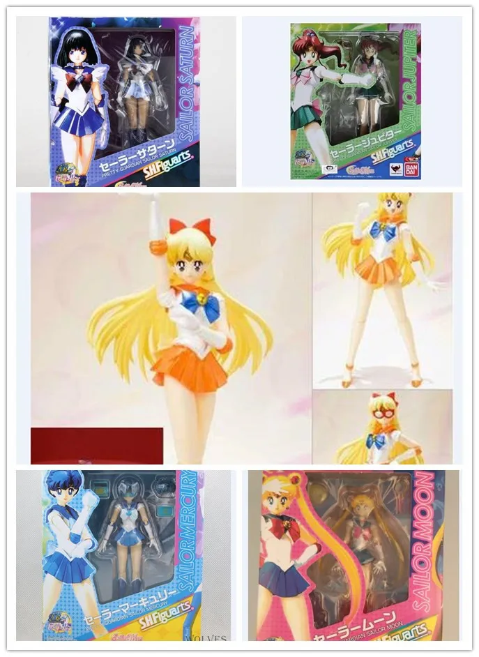 Sailor Moon SHFiguarts 14cm Action Figure Mercury Jupiter Mars 20th Anniversary Beautiful Girl Warrior Model Dolls