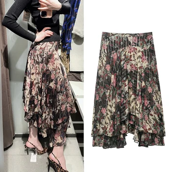 Women's Skirt 2026 New Fashion Spring Summer Floral Print Midi Skirt for Women Casual Chic Personality Female Skirt 1