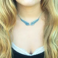 Collier ras du cou Vintage couleur argent, ailes d'ange, plumes, grand pendentif, chaînes à maillons, collier de déclaration pour femmes, cadeaux tribaux de mariage 2