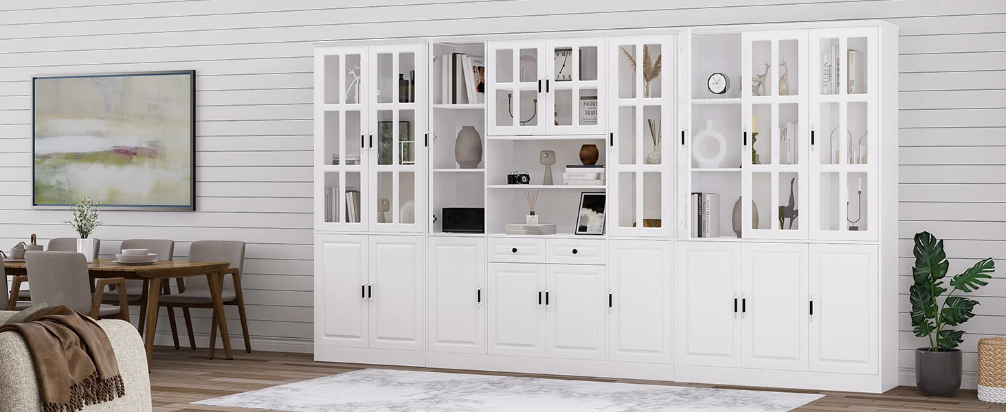 tall cabinet with doors and shelves