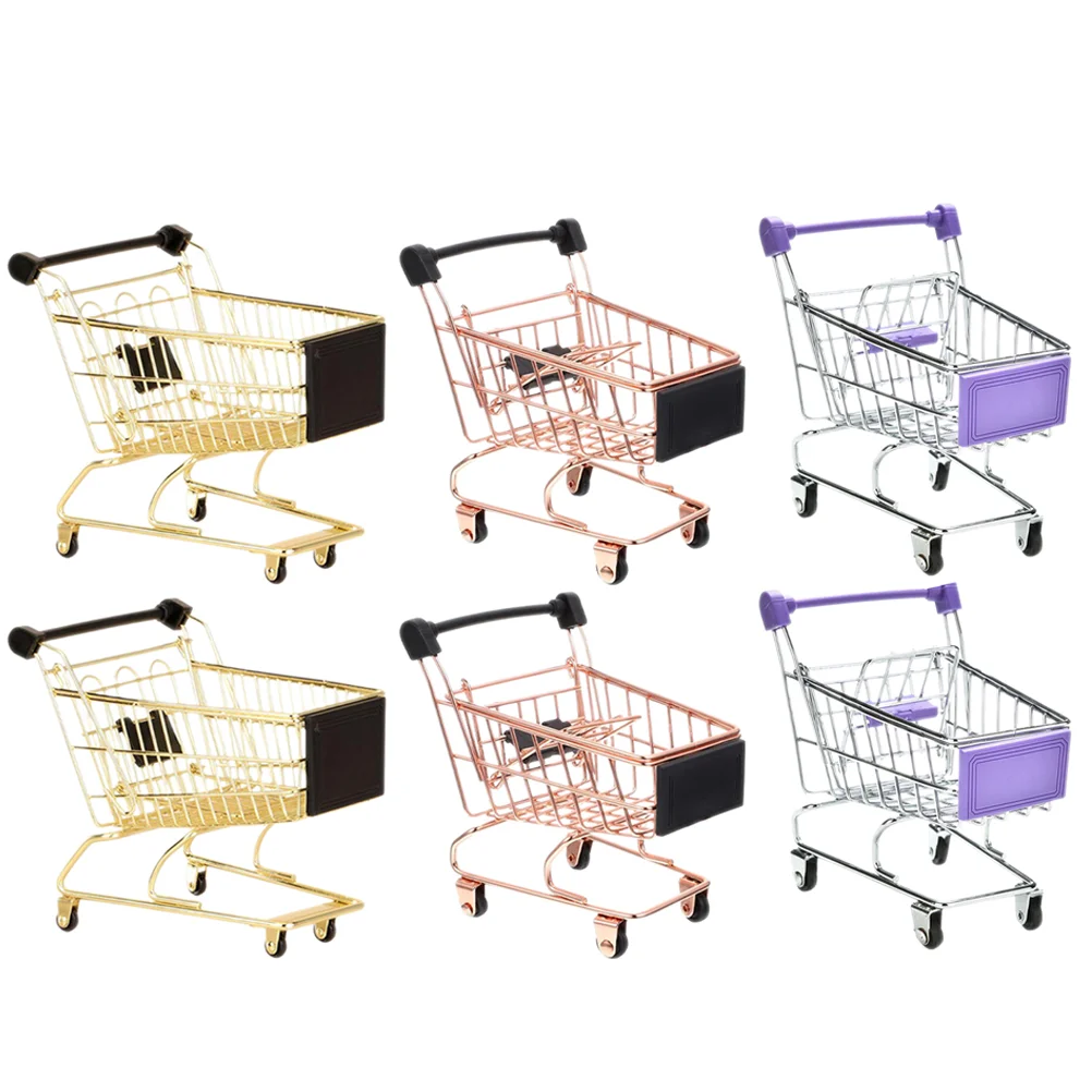 6 Pcs Shopping Cart Mini for Kids Carts Groceries Toddlers Desktop Makeup Sponge Holder Grocery Toys 1-3 Child 2