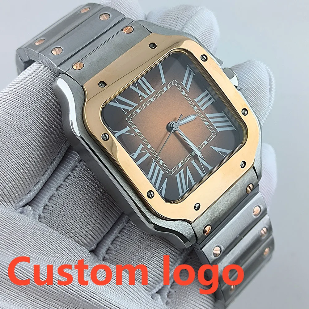 

NH35 case Custom logo watch Square Dial Roma Dial Watch Case Folding Buckle Square Case fit NH35 NH36 movement Watch accessories