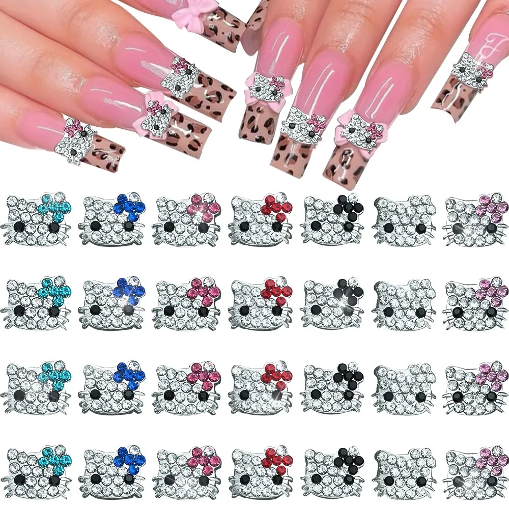 35Pcs 3D Crystal Diamond Hello Kitty Nail Art Charms Pink