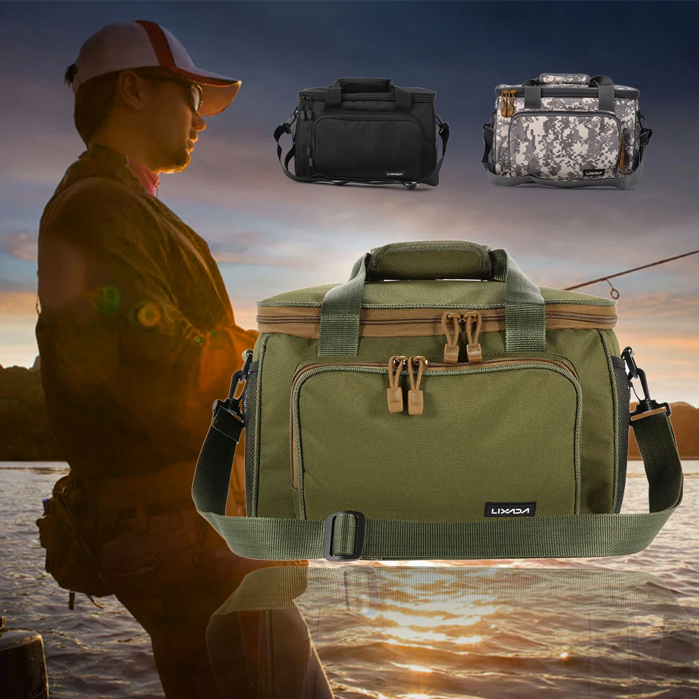 

Lixada Portable Multifunctional Canvas Fishing Shoulder Bag Pack Fishing Tackle Bag Fishing Lure Reel Bag Pouch Case