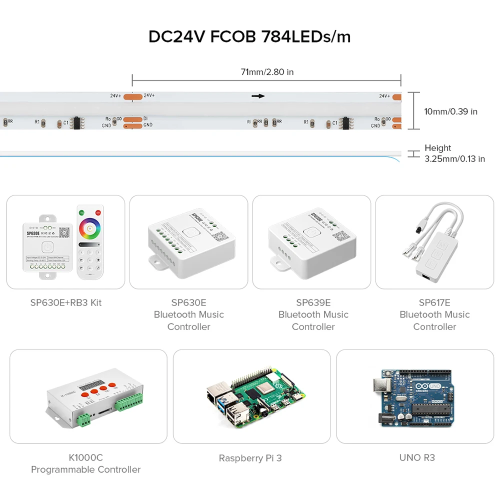 Bande lumineuse LED FCOB éventuelles I RGBW IC, WS2814, adressable, 784 diodes, 10mm, DC 24V, SK6812, RA90, IP30