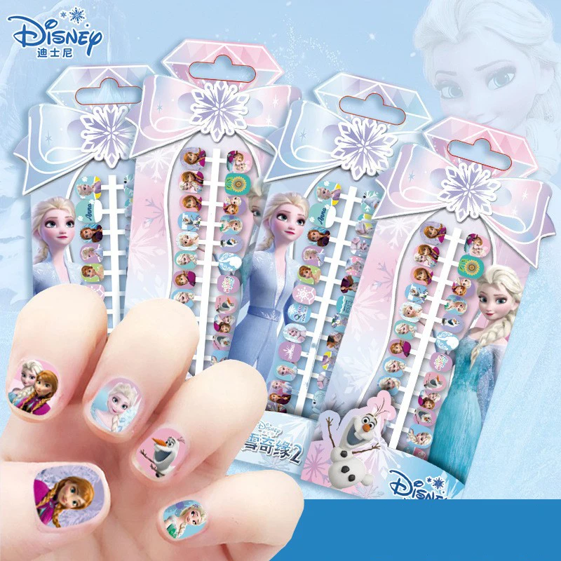 Patch pour ongles Disney dur, 24 pièces/sac, autocollants pour ongles Elsa la reine des neiges, jouets pour filles, cadeaux d'anniversaire et de noël pour enfants