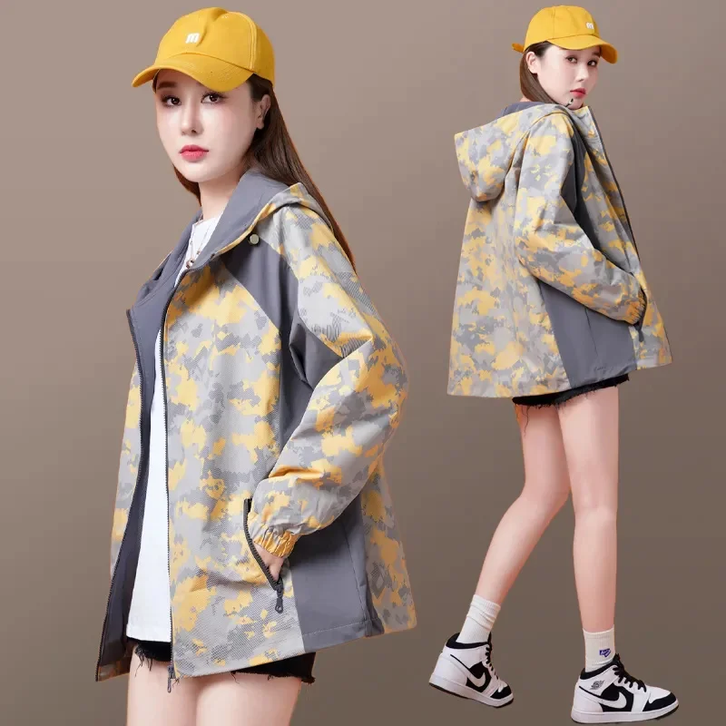 

2022 New Women's Coat Hooded Splicing Camouflage Outerwear Tops Spring Autumn Jacket Casual baseball uniform Casaco Feminino