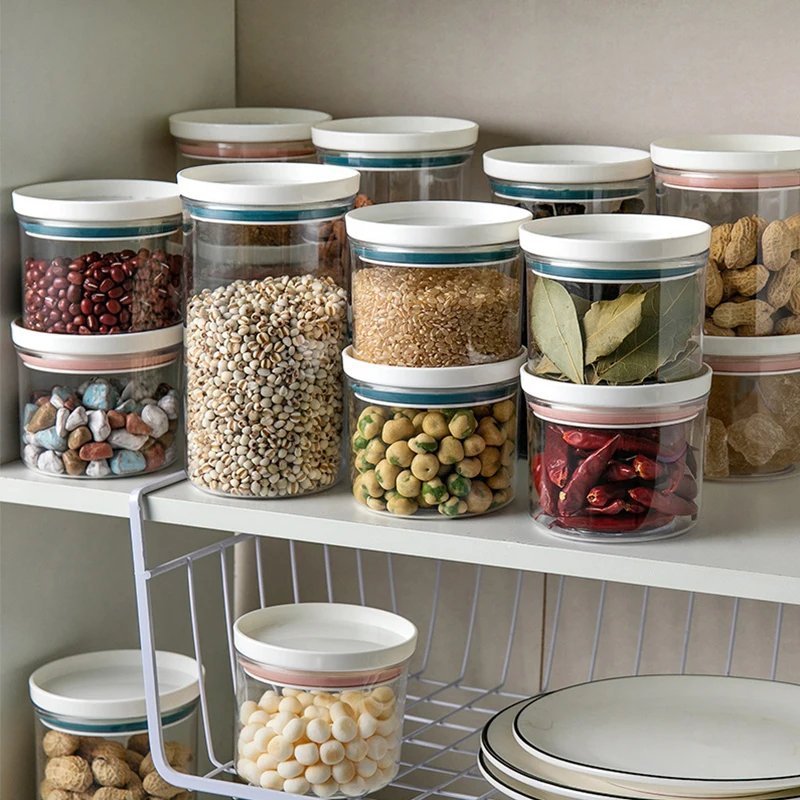 Household Kitchen Grocery Tea High Borosilicate Glass Plastic Lid Sealed Storage Jar 2