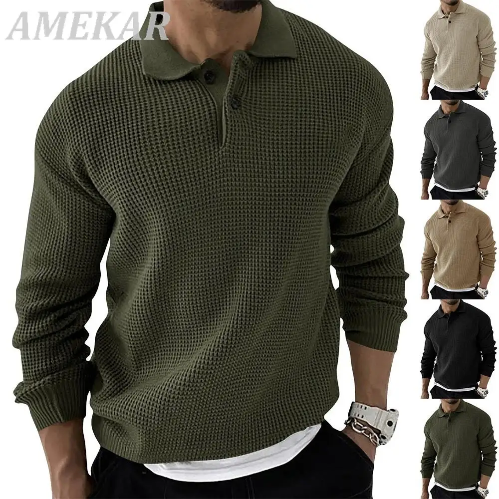 

Autumn Men's Classic Solid Color Sweater Turn-down Neck Casual Warm Pullover Mens Knitted Multicolor Vintage Sweaters