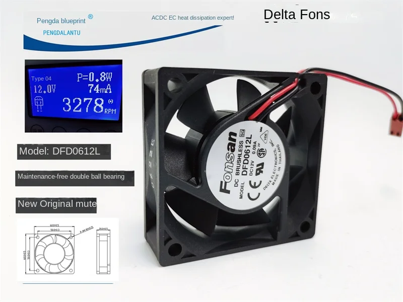 New Fonsan Double Ball Bearing 6020 Mute 6cm Dfd0612l Chassis 12v0.09a Cooling Fan 60*60*20MM