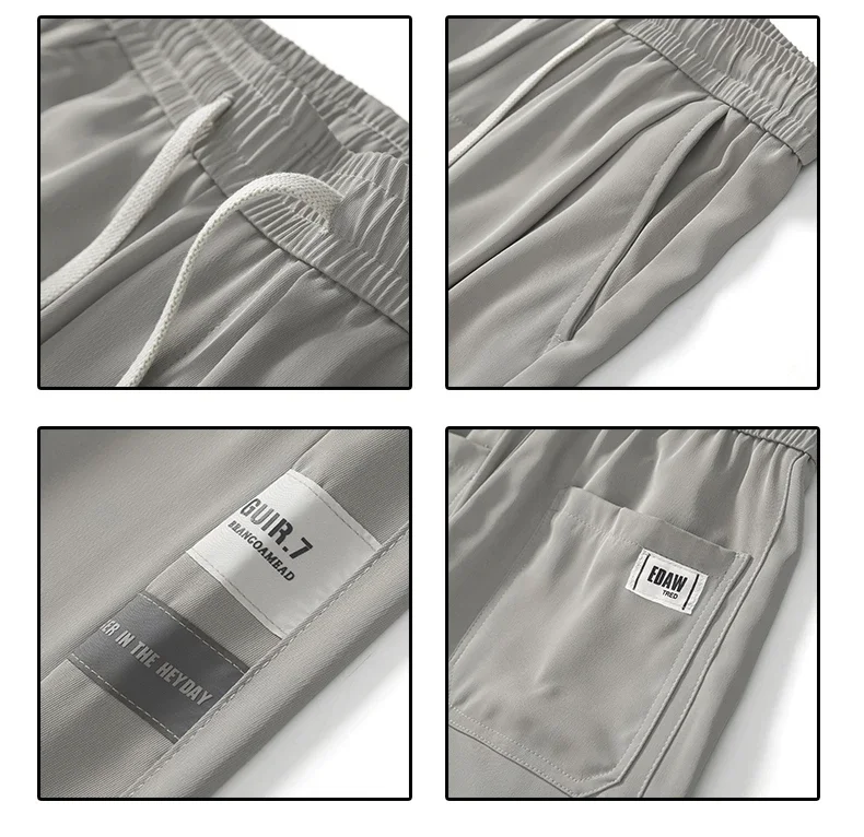 Description Picture 5 of itemSummer Straight Pants Men's Loose Thin Ice Silk Pants Wide Leg Sports Trousers Slim Fit Stretch Gray Casual Pants Streetwear