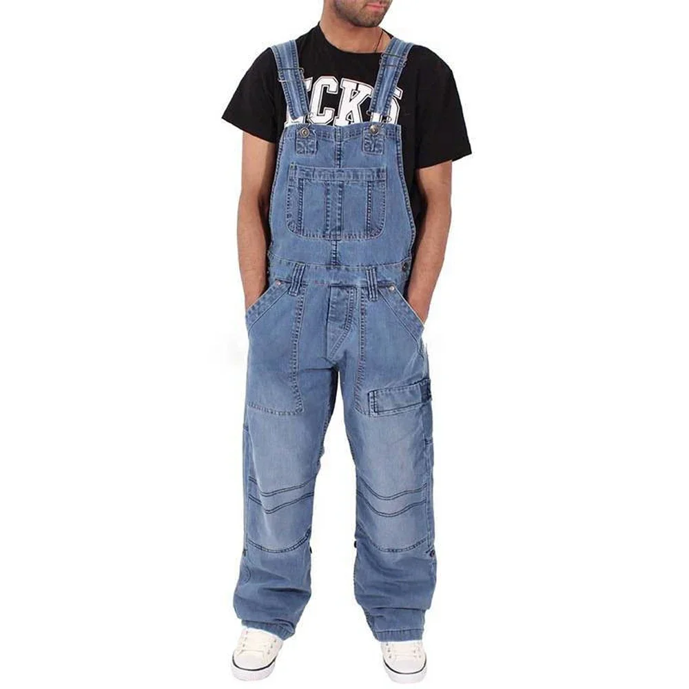 Men's Harajuku Fashion Denim Work Pants Loose Multi-pocket Casual Workwear Suspenders Jumpsuit Street Casual Men's Wear M-5XL