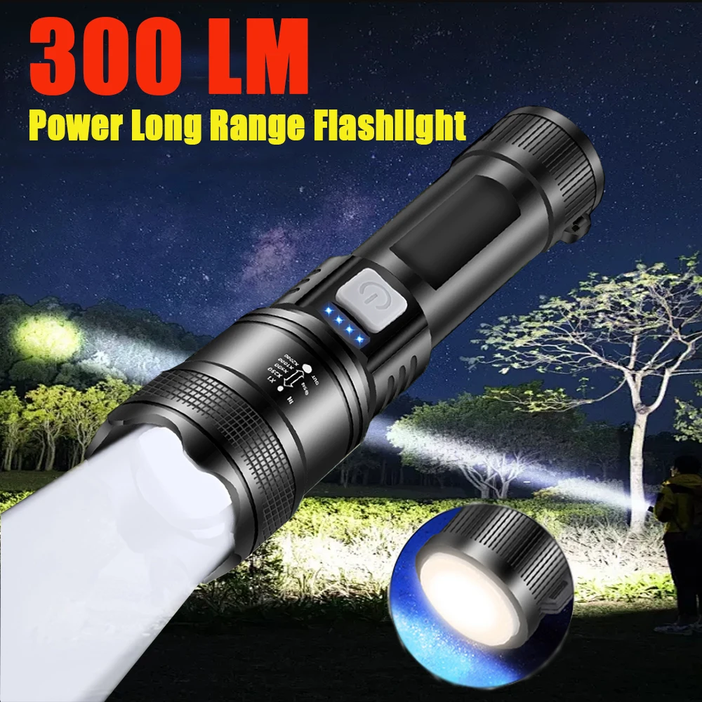 

P50 LED Flashlight Super Powerful USB Reachargeable Tactical Torch Long Range Zoom 1200mAh Outdoor Waterproof Fishing Lantern