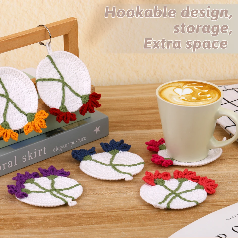 Crochet Kit Crochet Hooks Crochet Needles KRABALL Coaster Crochet Kit for Beginners With Instruction Knitting Yarn Thread Needles Hook Easy Knit Accessories Set DIY Craft