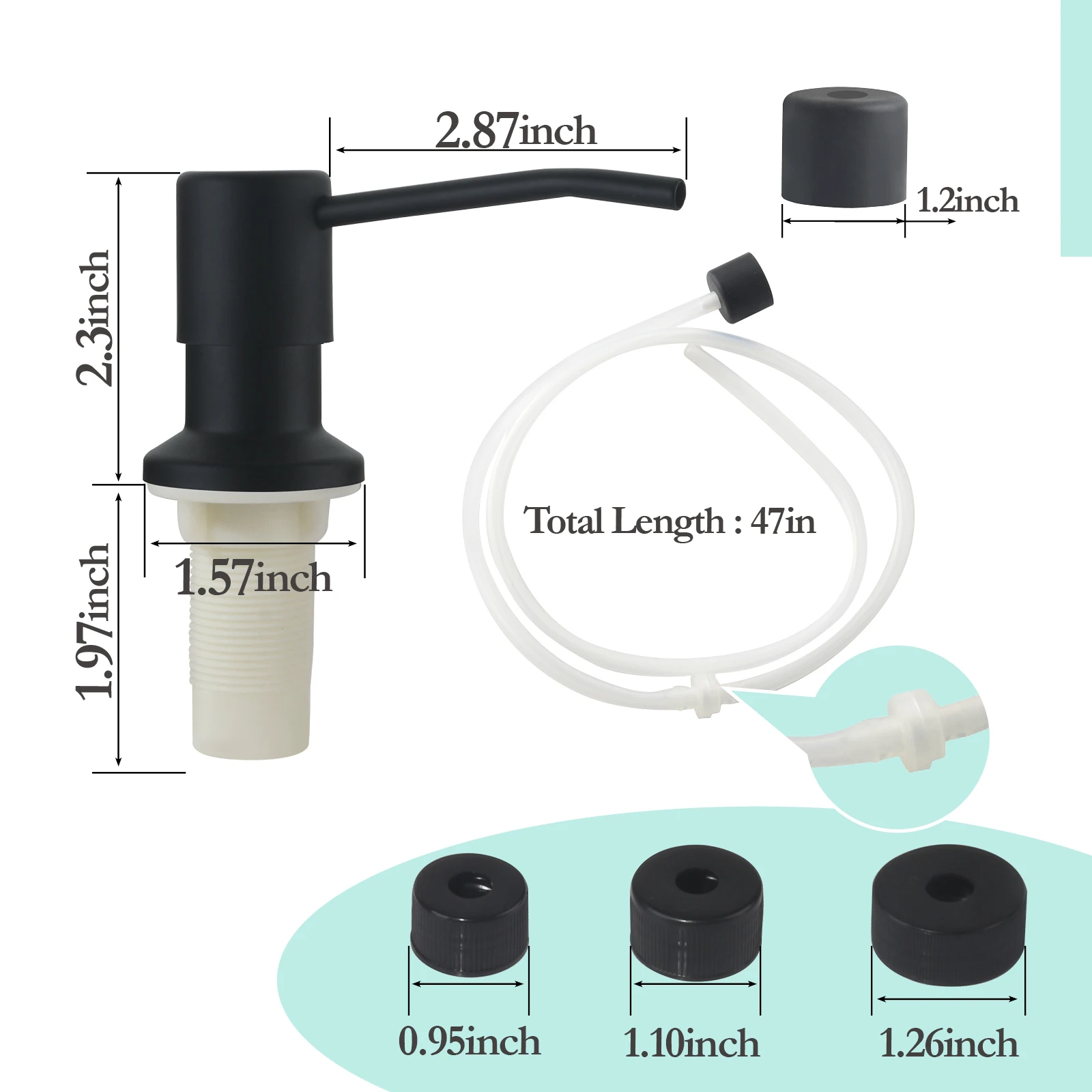 304 Stsninless Steel Kitchen Sink Built in Soap Dispenser Dish Soap Press Pump Head with Extension Tube kit Brushed Nickel