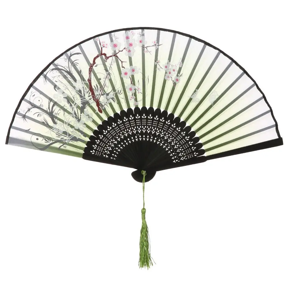 Elegant Vintage-Style Bamboo Silk Hand Fan with Colorful Tassel