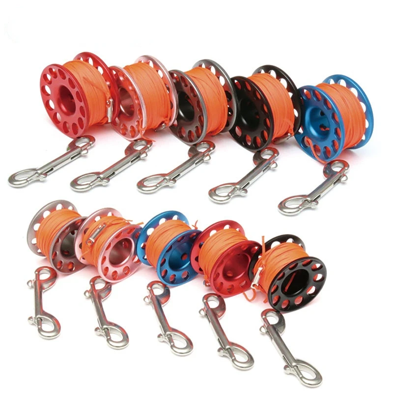 

15M Scuba Diving Aluminum Alloy Spool Finger Reel with Stainless Steel double ended hook new