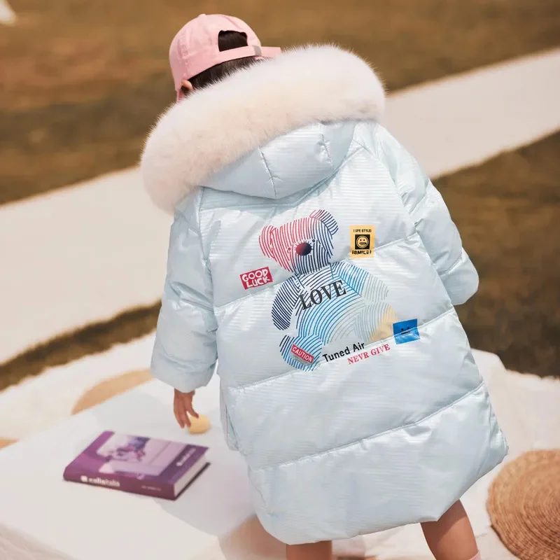 

Winter Coat 5-16 Years Kids Teenage Down Jacket For Girs Parka Outerwear Real Raccoon Fur Hooded 2024 New Children Clothes TZ464