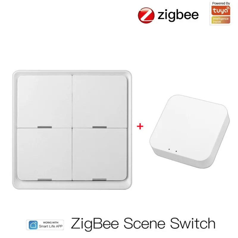 ZigBee Tuya Smart Wall Light Switch APP Wireless Remote Control 4Gang Home Wall Button Switch Work With Alexa Google 4 Gang 