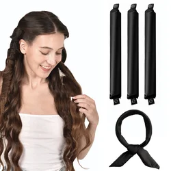 Satin Heatless Hair Curling Headband - Soft, Flexible Rods for Effortless Curls (3 Black with Scarf)