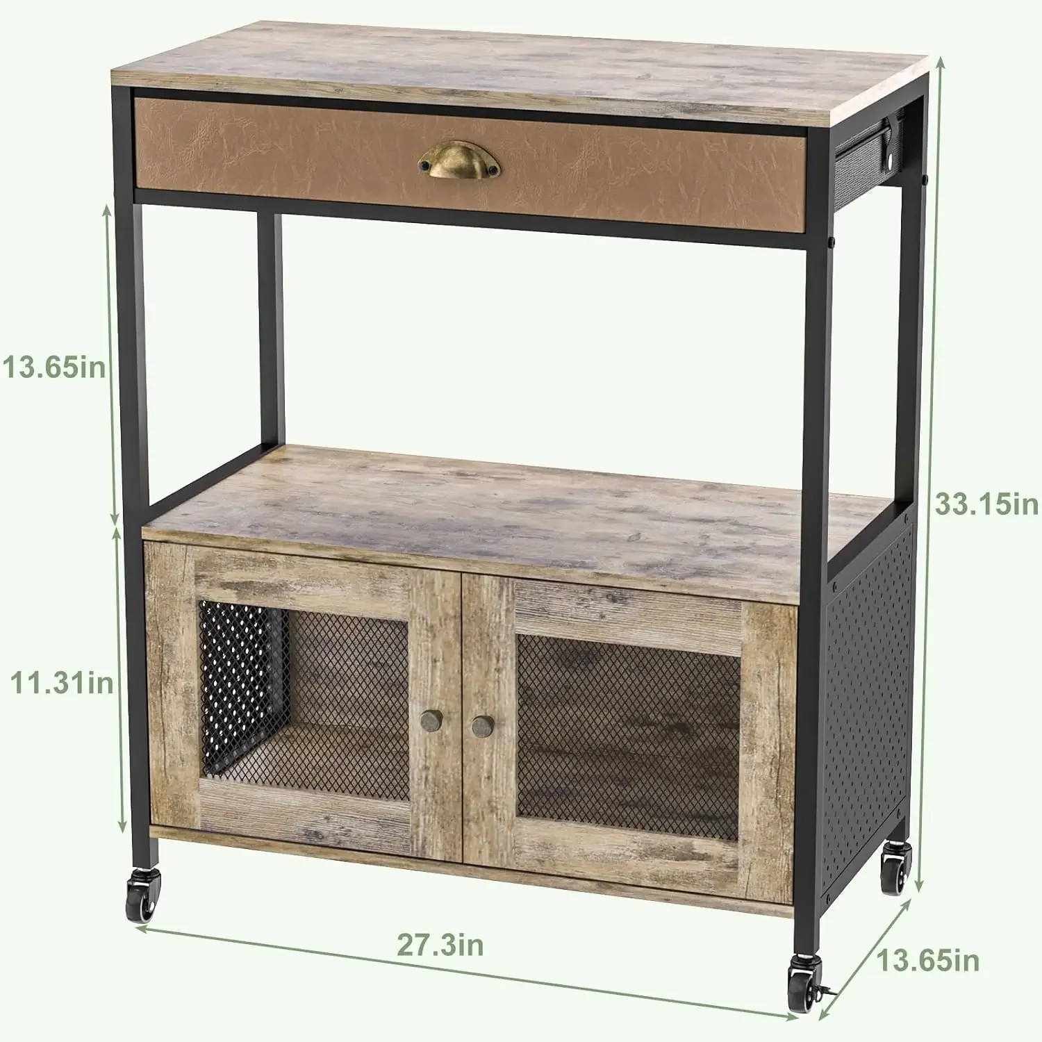 3 Tiers Kitchen Coffee Cart with Drawer for The Home, Movable Farmhouse Coffee Station Table on Wheels