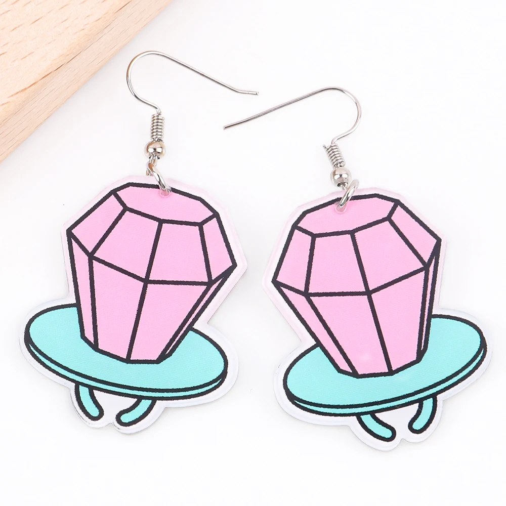 Simpatico gioco telefonico rosa Radio Anello con tacchi alti Orecchini con stampa acrilica per le donne Orecchini pendenti con orso a forma di cuore vintage Divertenti gioielli Y2K  36