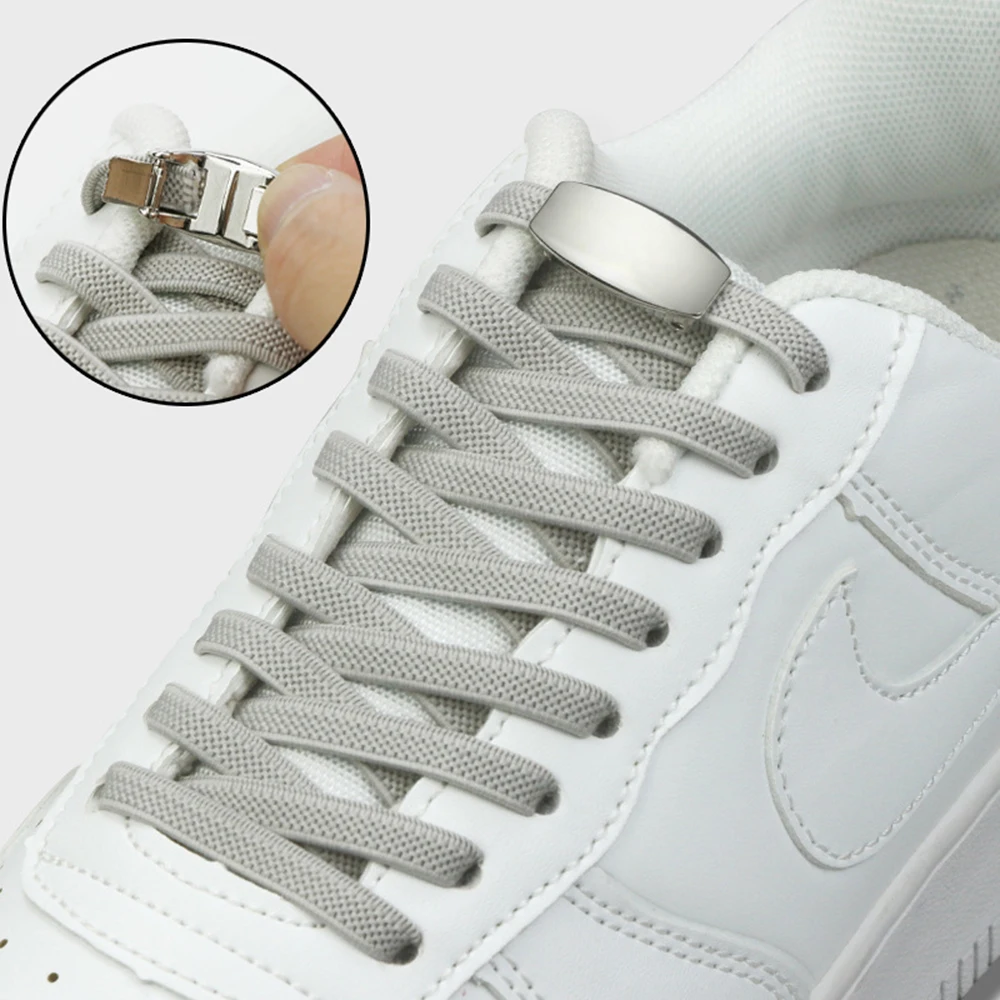 

1 Pair Automatic Buckle Elastic No Tie Shoelaces Metal Lock Laces Shoe Strings For Kids And Adult Sneakers Quick Lazy Shoe Laces