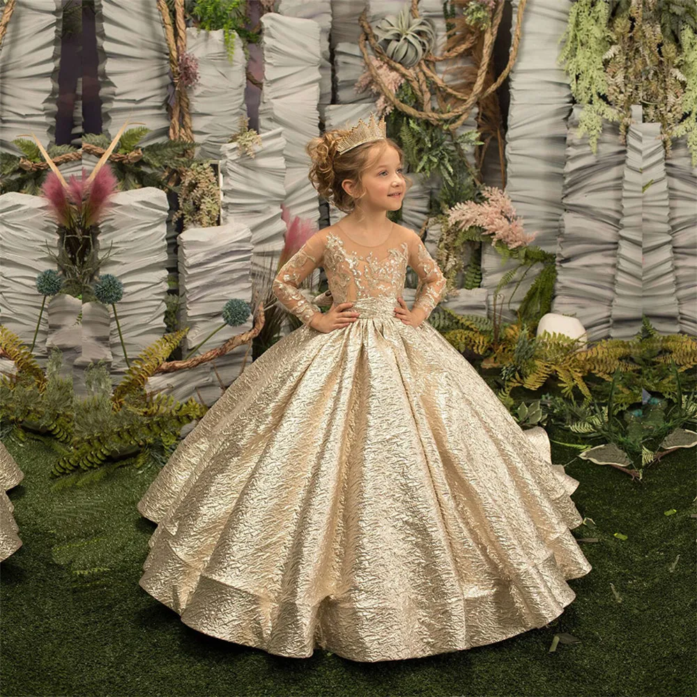 Vestido-de-fantasia-longo-macio-dourado-para-meninas-cinto-florista ...